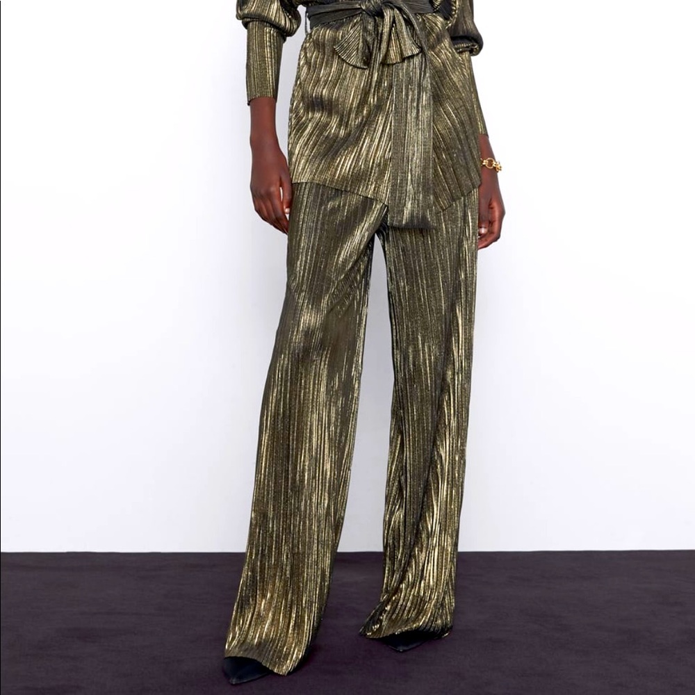Zara Gold Disco Wide Leg Pant - Large